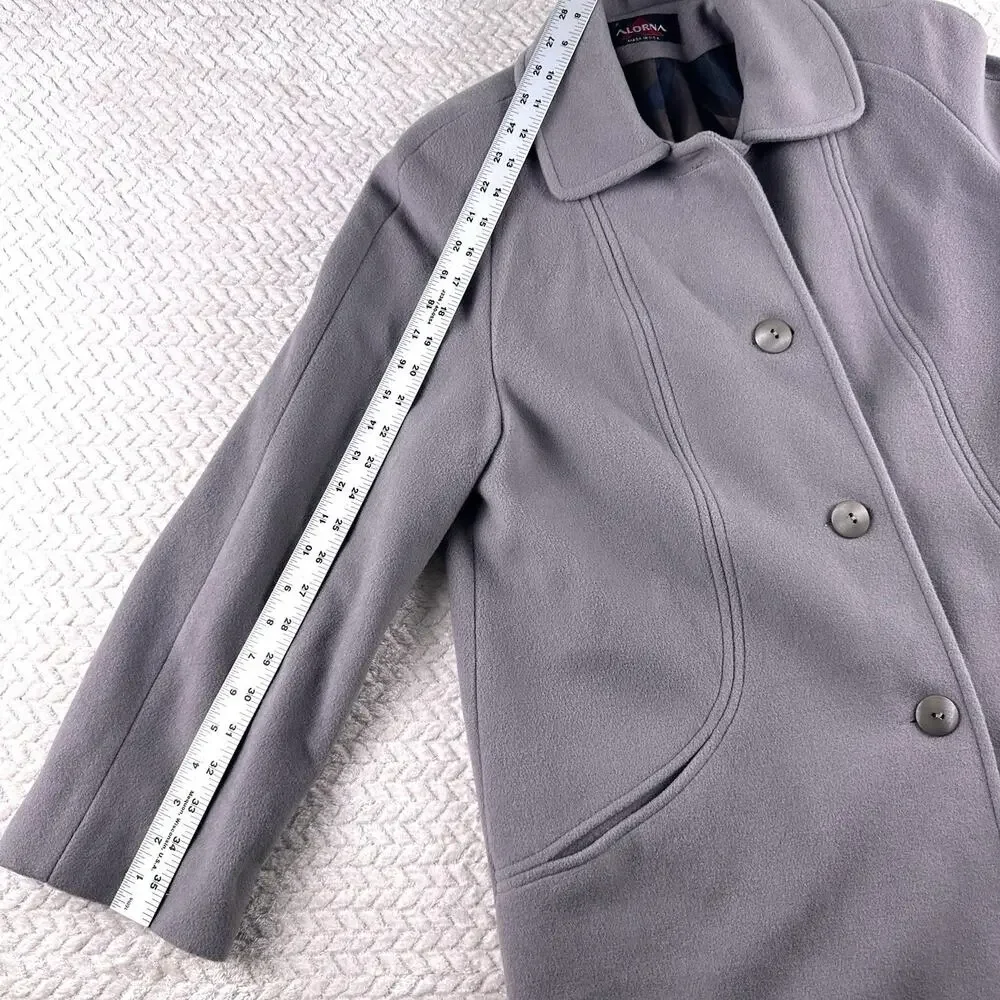 Vintage Alorna 100% Wool Coat Gray Fully Lined Size 10 Button Front &‎ Pockets